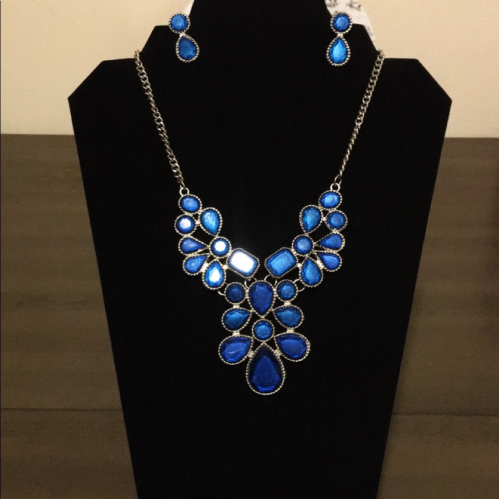 Blue Gem Necklace and Earring Set